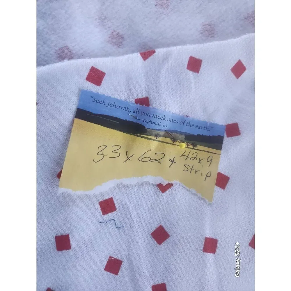Fleece white fabric with red squares 33x62